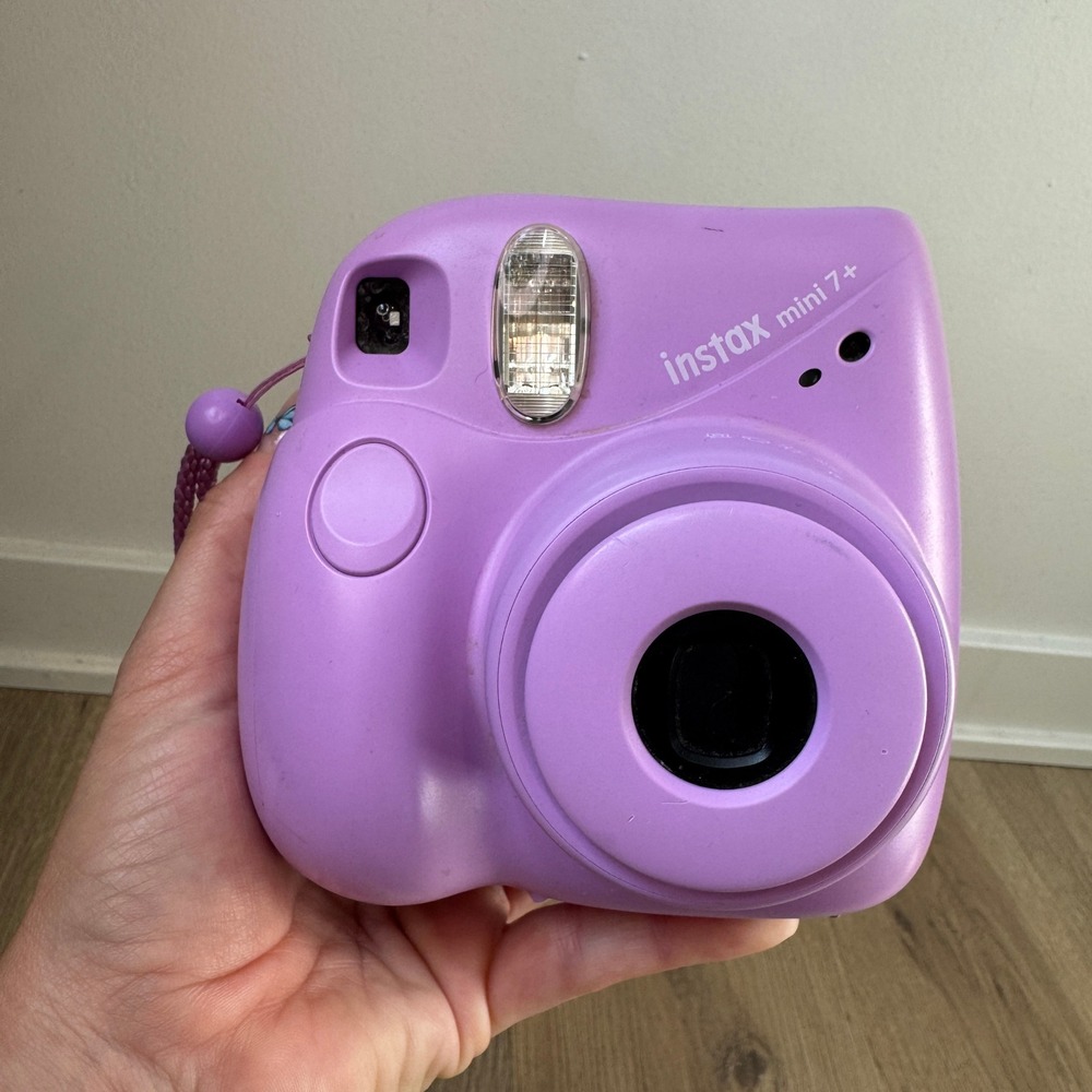 Fujifilm Instax Mini 7+ Instant Film Camera Lavender Purple with Wrist Strap EUC